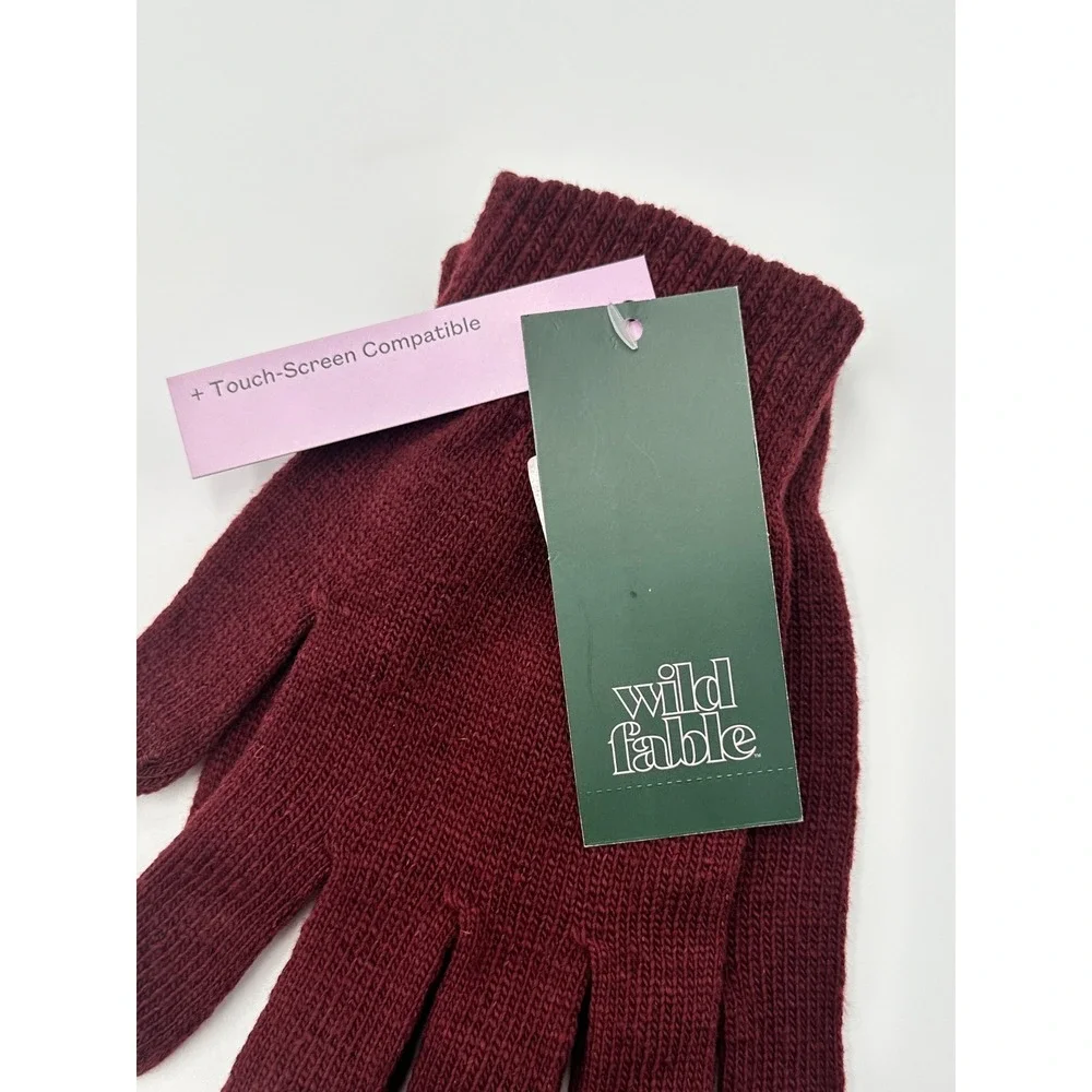 Wild Fable Burgundy Stretch Knit Touchscreen Gloves NWT One Size